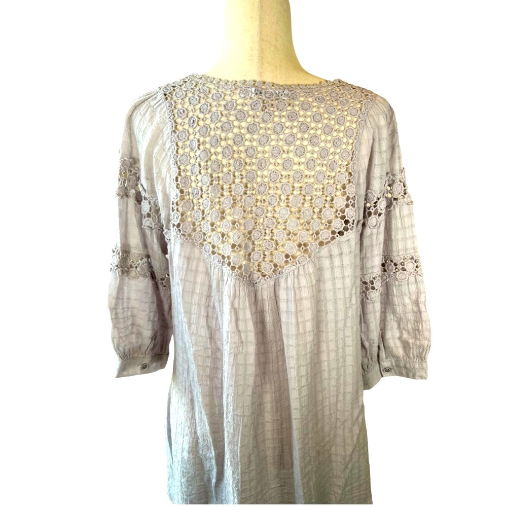 Mollo Rello Boho Peasant Crochet Lavender/Gray V-Neck Tunic/ Dress //Size Medium - Picture 5 of 8